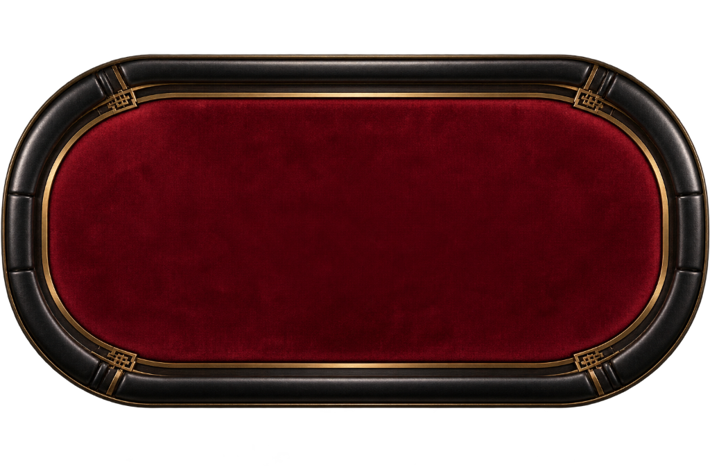 Garnet velvet card table edged with black lacquer and brass